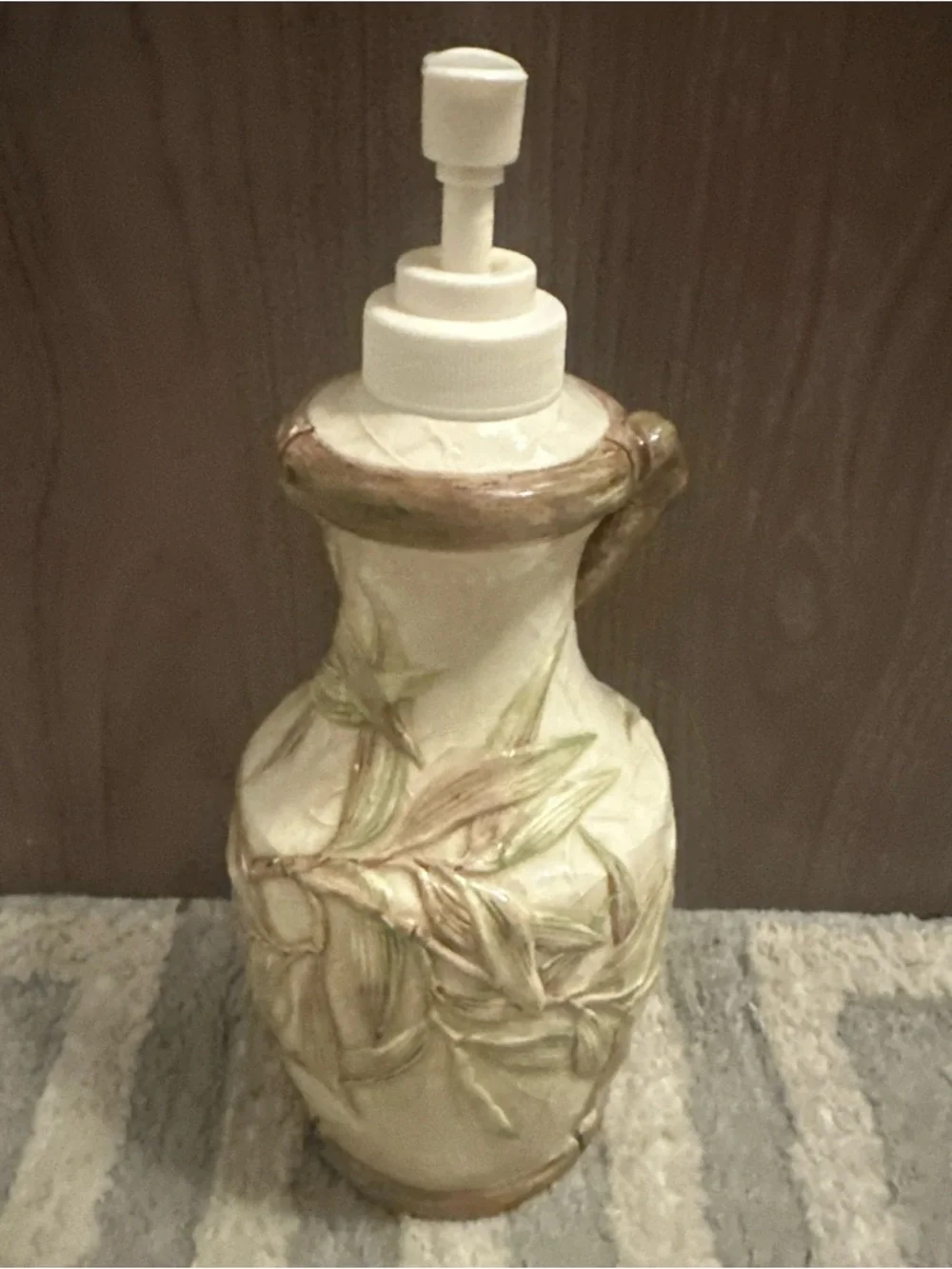 Croscill Ceramic Lotion Pump with Hand-Painted Bamboo Motif - Cream & Green
